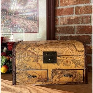 ❤️Rare Vintage 1974 World Map Treasure Trinket Large Heavy Box‼️FINAL SALE